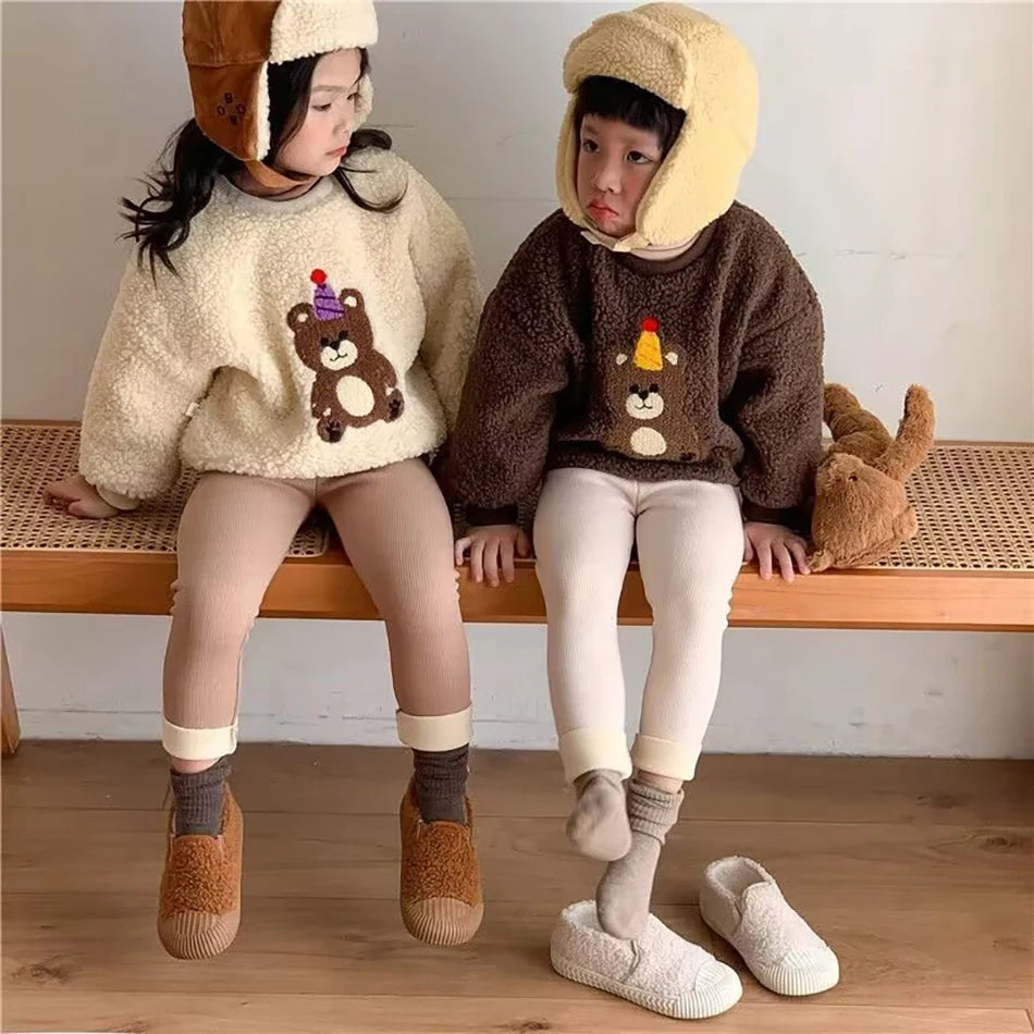 Korean Autumn Winter New Children One Piece Leggings Unisex Boys Girls Baby Cold Prevent Warm Cartoon Elastic Bound Feet Pants