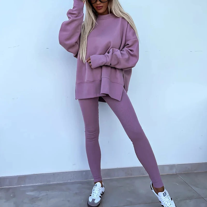 Women Tracksuit Sports Two Piece Set Casual Oversized Sweatshirts And Jogger Pants Set Fleece Sports Suits Workout Outfits Set