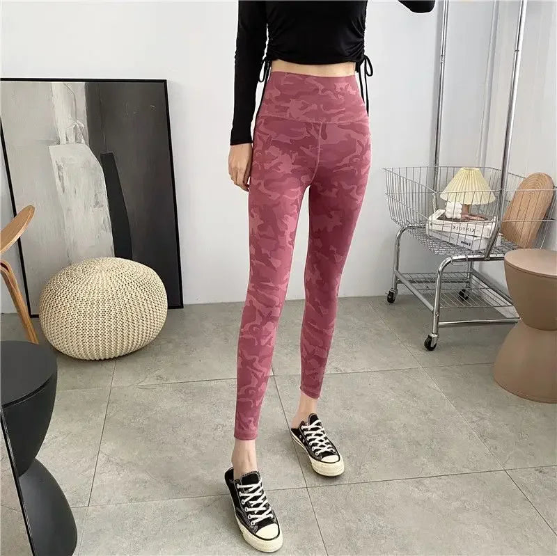 Women's gym sports leggings printed camouflage leggings high waisted yoga running push ups training