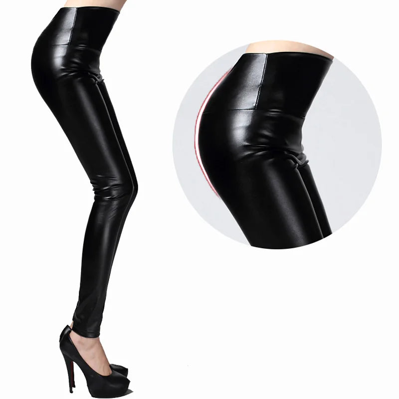 Autumn Winter Colorful Elastic Leggings Wearing Solid Color High Waisted Tight Leather Pants Plush And Thickened Pants For Women