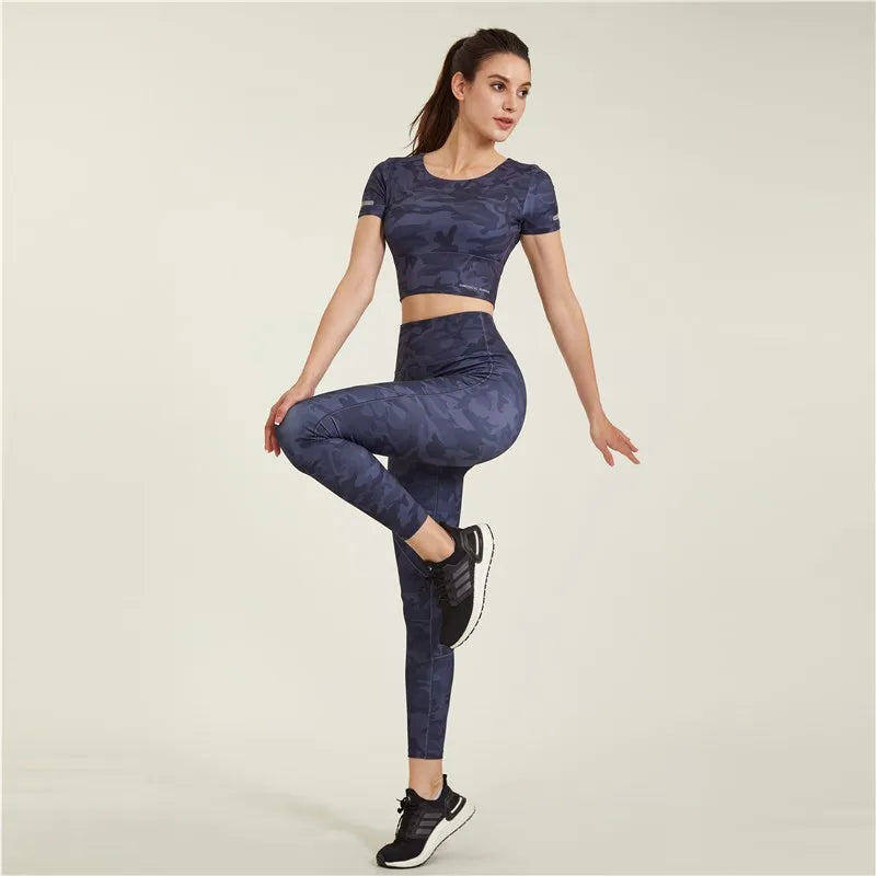 Women Running Camouflage Leggings Hip Lift High Waist Yoga Tie Dye Pants Female Fitness Jogging Trouser Spliced Colors Tights