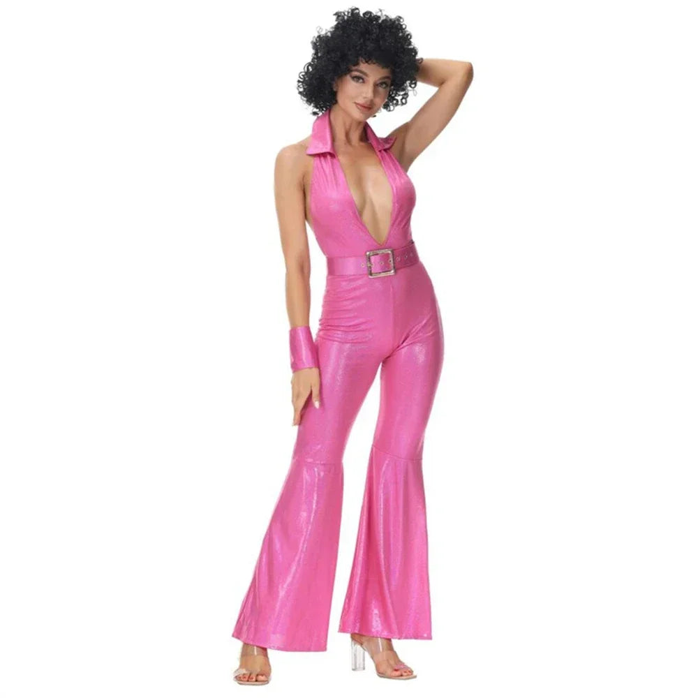 Women sexy rock disco hippies cosplay costumes adult Halloween 70's 80's hippies dance outfits party fancy dress