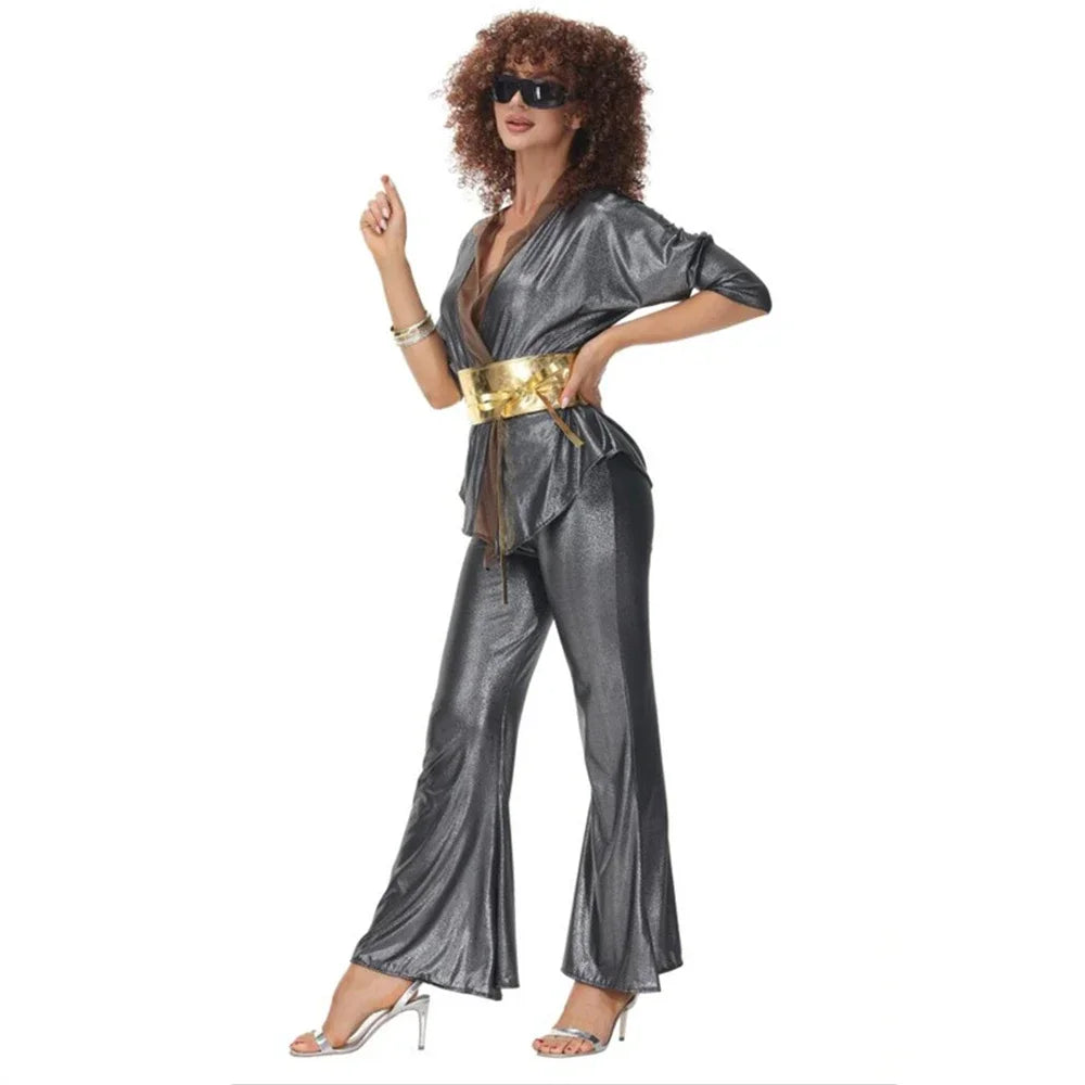 Women sexy rock disco hippies cosplay costumes adult Halloween 70's 80's hippies dance outfits party fancy dress