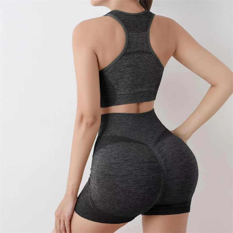 Seamless Women Yoga Set Workout Shirts Sport Shorts Bra Gym Suits Fitness Shorts Crop Top High Waist Running Sports Sets