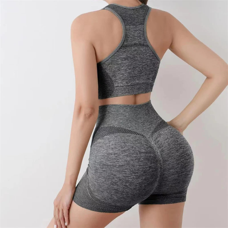 Seamless Women Yoga Set Workout Shirts Sport Shorts Bra Gym Suits Fitness Shorts Crop Top High Waist Running Sports Sets