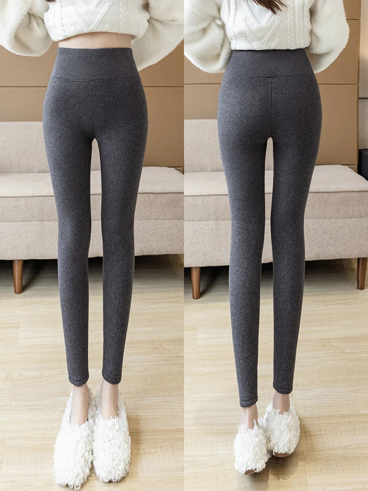 Women Fashion Winter Thermal Leggings Autumn Slim Simplicity Leggings Black Elastic High Waist Solid Thick Warm Lamb Wool Pants