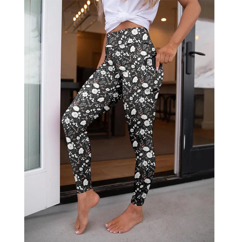 LETSFIND Hot Sale Women Pockert Elastic Pants Fashion New High Waist 3D Digital Printing Fitness Sexy Fitness Leggings