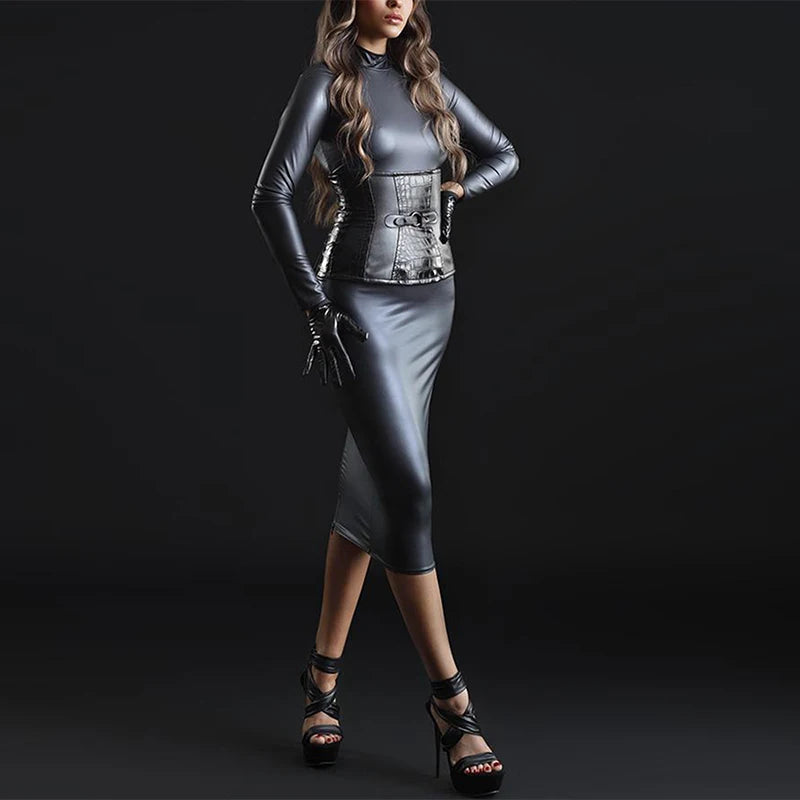 Sexy High Waist PU Leather Stretch Pencil Pants Women Zip Bodycon Trousers Ladies Shiny Latex Patent Leather Leggings New Custom