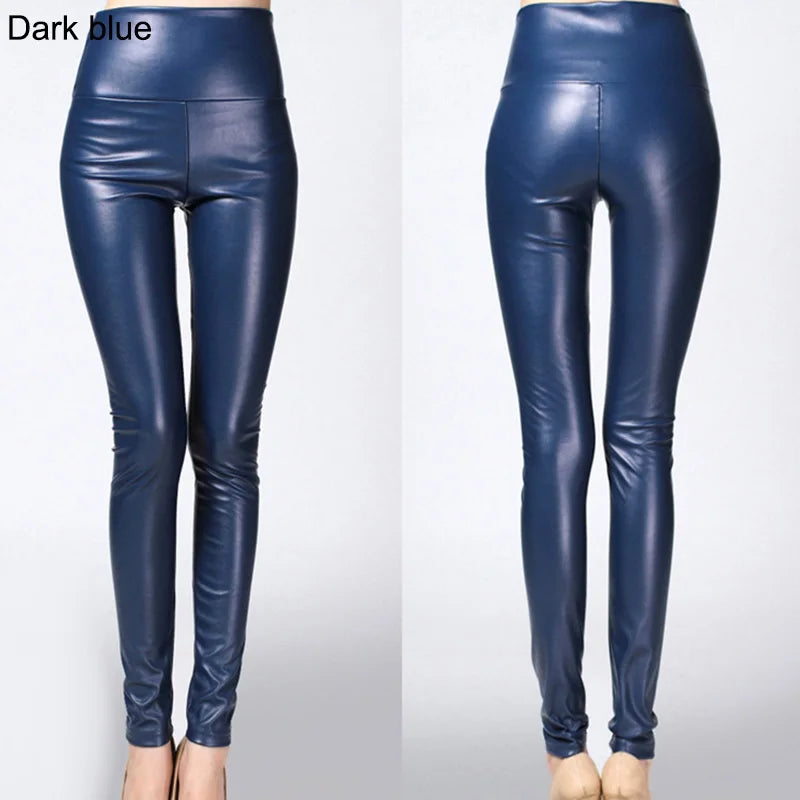 Autumn Winter Colorful Elastic Leggings Wearing Solid Color High Waisted Tight Leather Pants Plush And Thickened Pants For Women