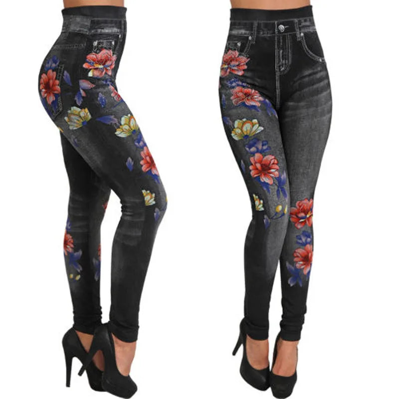 Women Plus Size Leggings Imitation Cropped Trousers 2024 New Mock Pocket Pants Slim Jeggings Denim Skinny