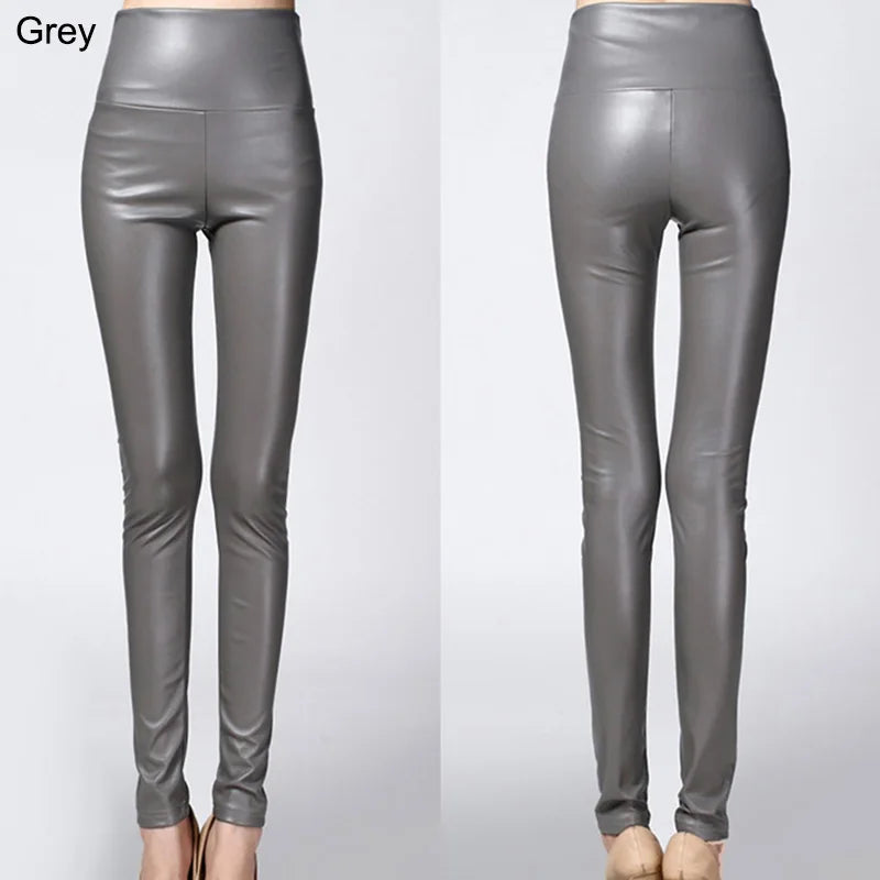 Autumn Winter Colorful Elastic Leggings Wearing Solid Color High Waisted Tight Leather Pants Plush And Thickened Pants For Women