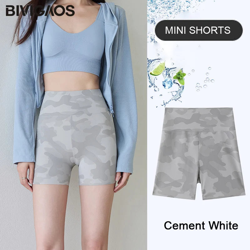 BIVIGAOS Summer Slim Camouflage Knee Length Cycling Shorts Women Casual Sharkskin Sports Running Fitness Biker Short Leggings