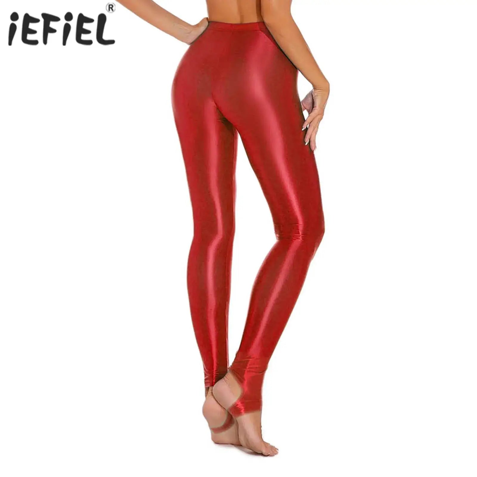 Womens Glossy Stirrup Leggings High Waist Elastic Waist Tights Pants Gym Yoga Workout Pants Tummy Control Sport Jogging Pants