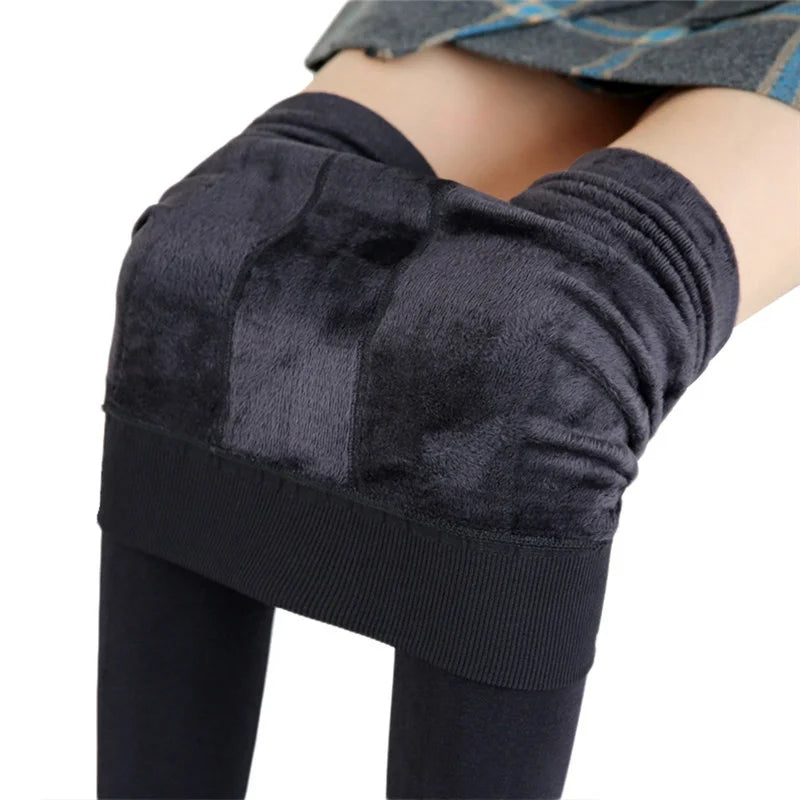 Women Winter Leggings Warm Leggins High Waist Solid Color Velvet Women Thickened Velvet Leggings Stretchy Black Leggings