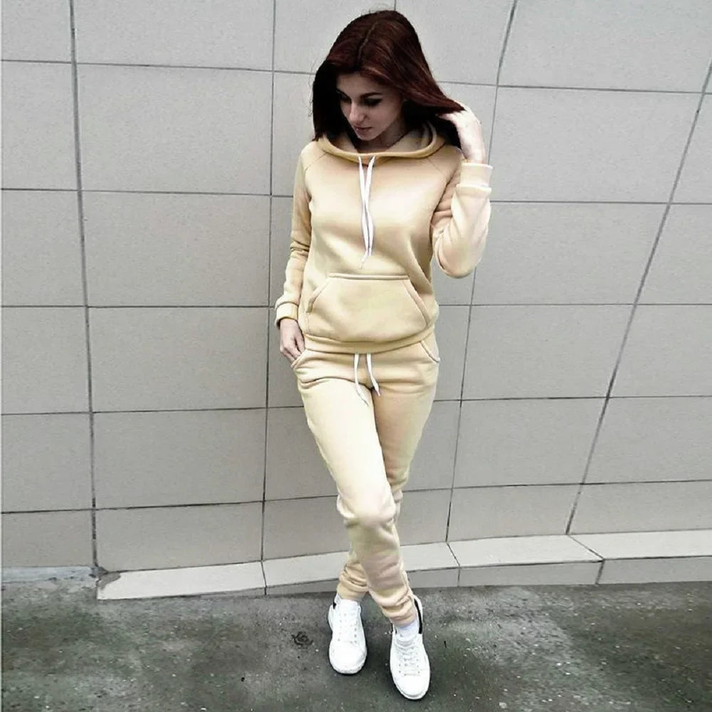 Women's Tracksuit Casual Two-piece Clothing Sets Warm Suit for Female Workout Outfits Hoodies Top + Pants Set