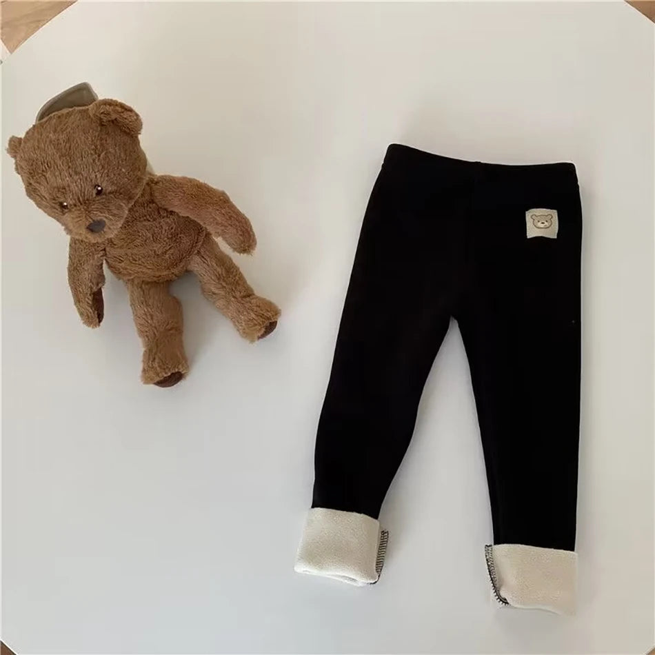 Korean Autumn Winter New Children One Piece Leggings Unisex Boys Girls Baby Cold Prevent Warm Cartoon Elastic Bound Feet Pants