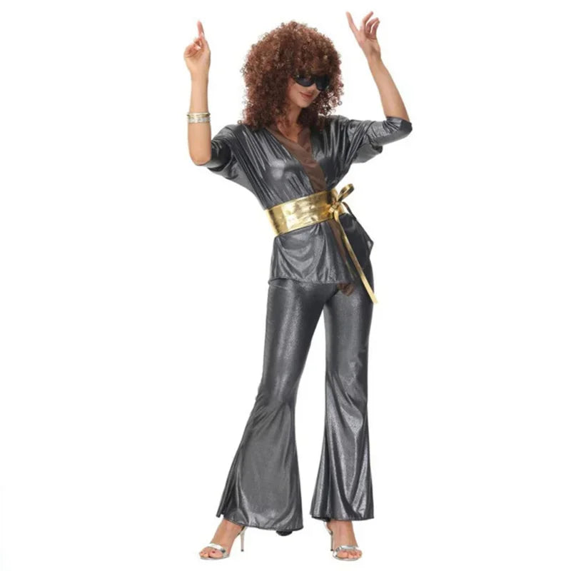 Women sexy rock disco hippies cosplay costumes adult Halloween 70's 80's hippies dance outfits party fancy dress