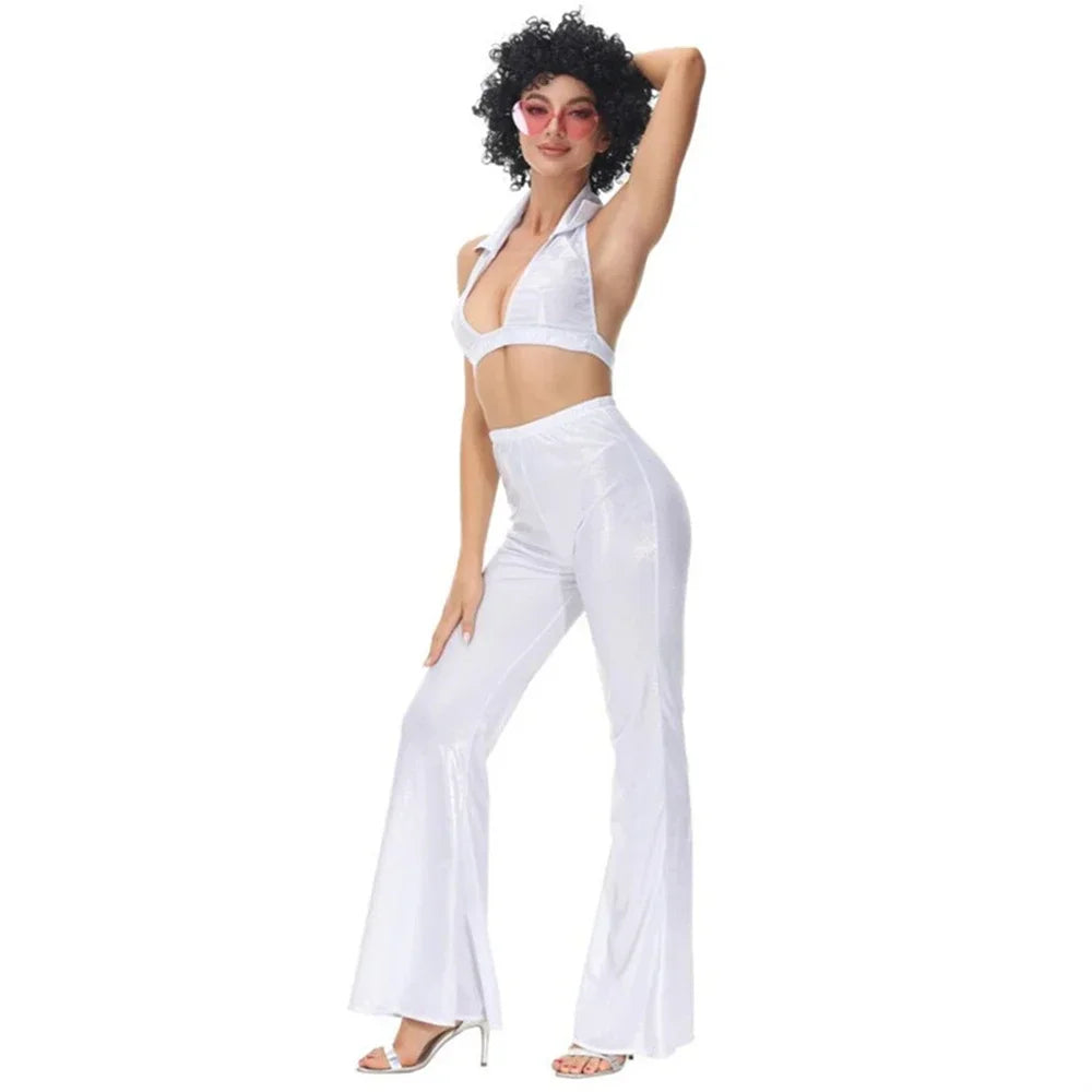 Women sexy rock disco hippies cosplay costumes adult Halloween 70's 80's hippies dance outfits party fancy dress