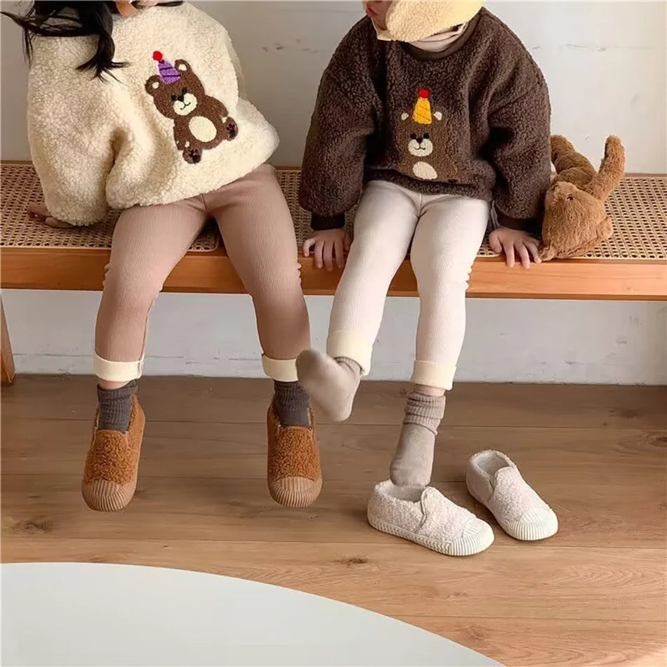 Korean Autumn Winter New Children One Piece Leggings Unisex Boys Girls Baby Cold Prevent Warm Cartoon Elastic Bound Feet Pants