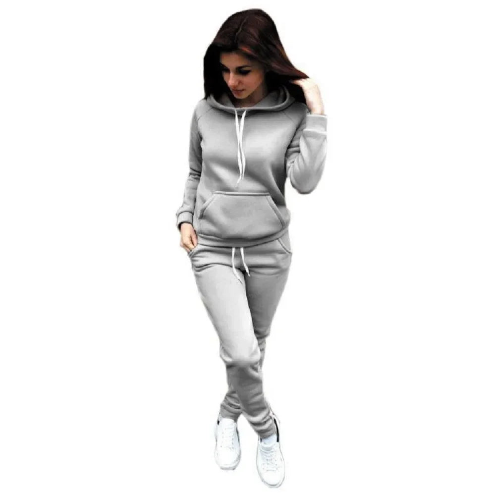 Women's Tracksuit Casual Two-piece Clothing Sets Warm Suit for Female Workout Outfits Hoodies Top + Pants Set