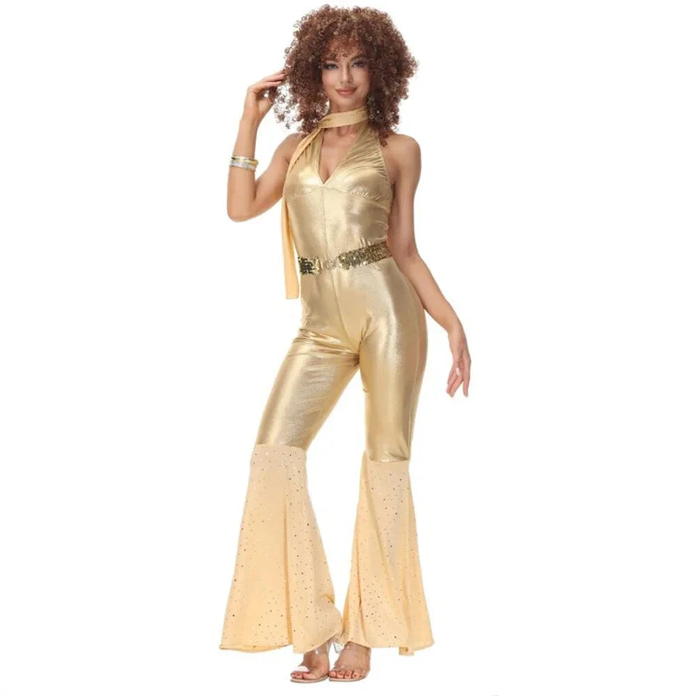 Women sexy rock disco hippies cosplay costumes adult Halloween 70's 80's hippies dance outfits party fancy dress