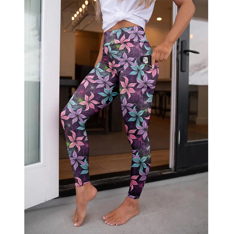 LETSFIND Hot Sale Women Pockert Elastic Pants Fashion New High Waist 3D Digital Printing Fitness Sexy Fitness Leggings