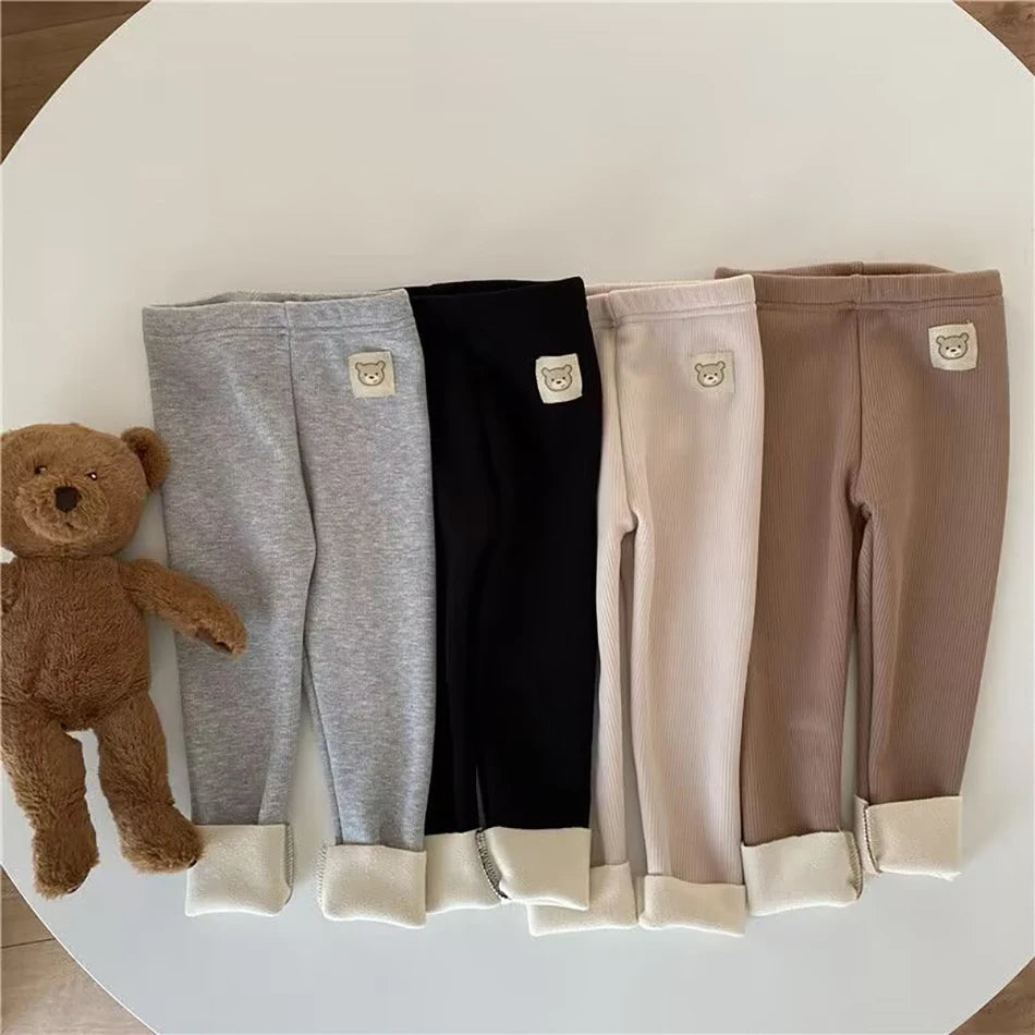 Korean Autumn Winter New Children One Piece Leggings Unisex Boys Girls Baby Cold Prevent Warm Cartoon Elastic Bound Feet Pants