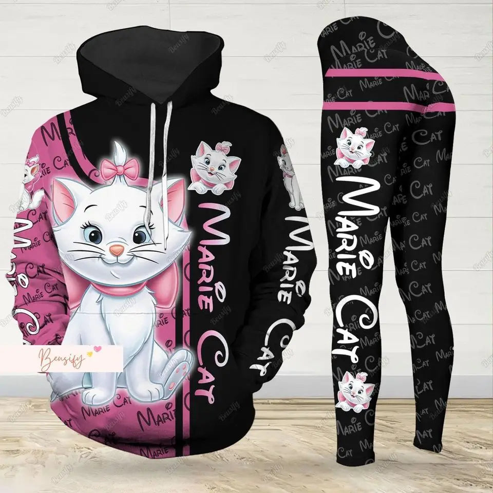 2024 Marie Cat Women's Hoodie Women's Leggings Yoga Suit Fitness Leggings Sports Suit Disney Tank Top Legging Set