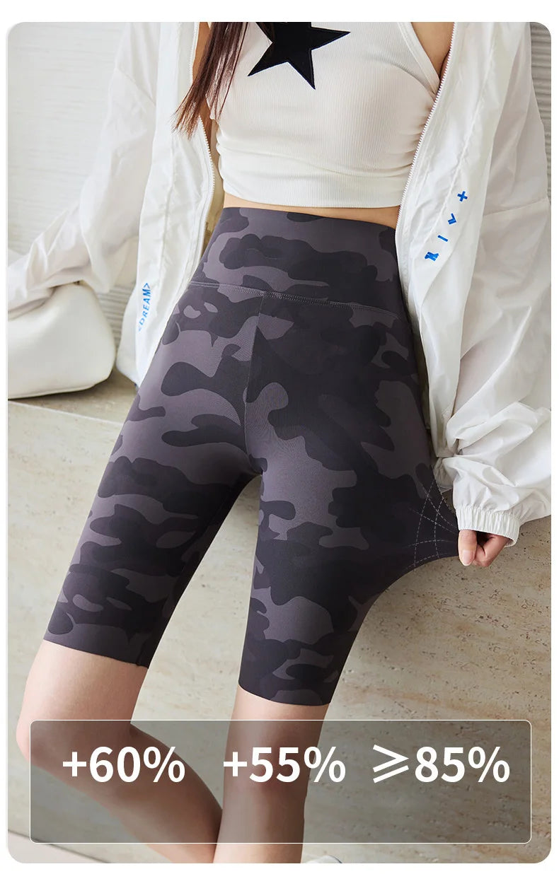 BIVIGAOS Summer Slim Camouflage Knee Length Cycling Shorts Women Casual Sharkskin Sports Running Fitness Biker Short Leggings