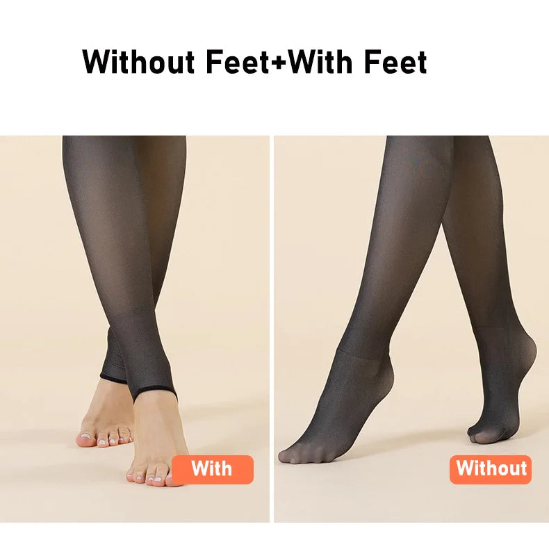 Plus Size Women's Fleece Warm Winter Tights Leggings Thick Fleece Panty Fake Translucent Pantyhose Thermal Stockings Woman