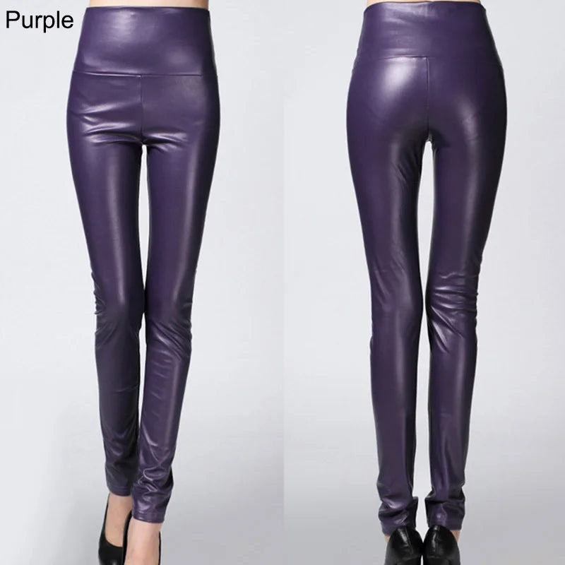 Autumn Winter Colorful Elastic Leggings Wearing Solid Color High Waisted Tight Leather Pants Plush And Thickened Pants For Women