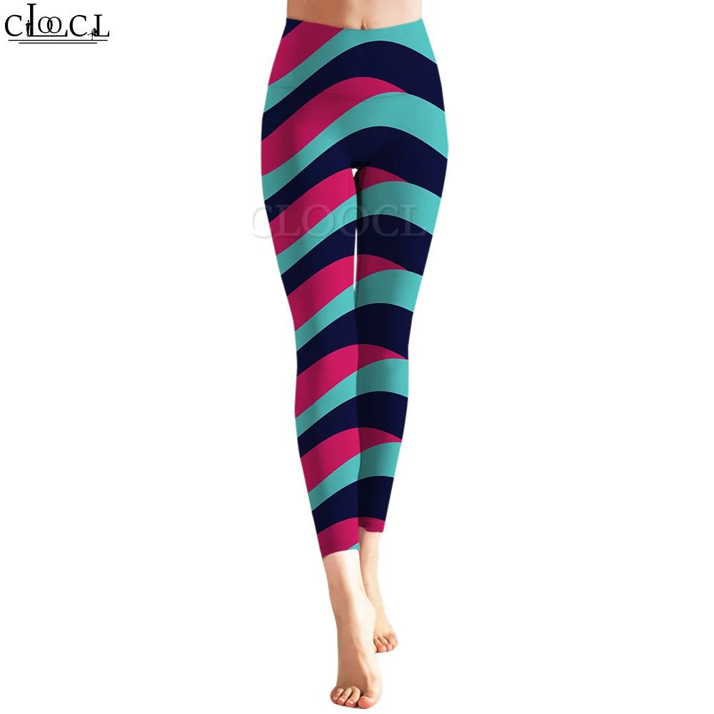 CLOOCL Women Yoga Pants Leggings Tight Trousers Tricolor Curve Pattern Print Sexy Sportswear Y2k Disco Leggings New 2022