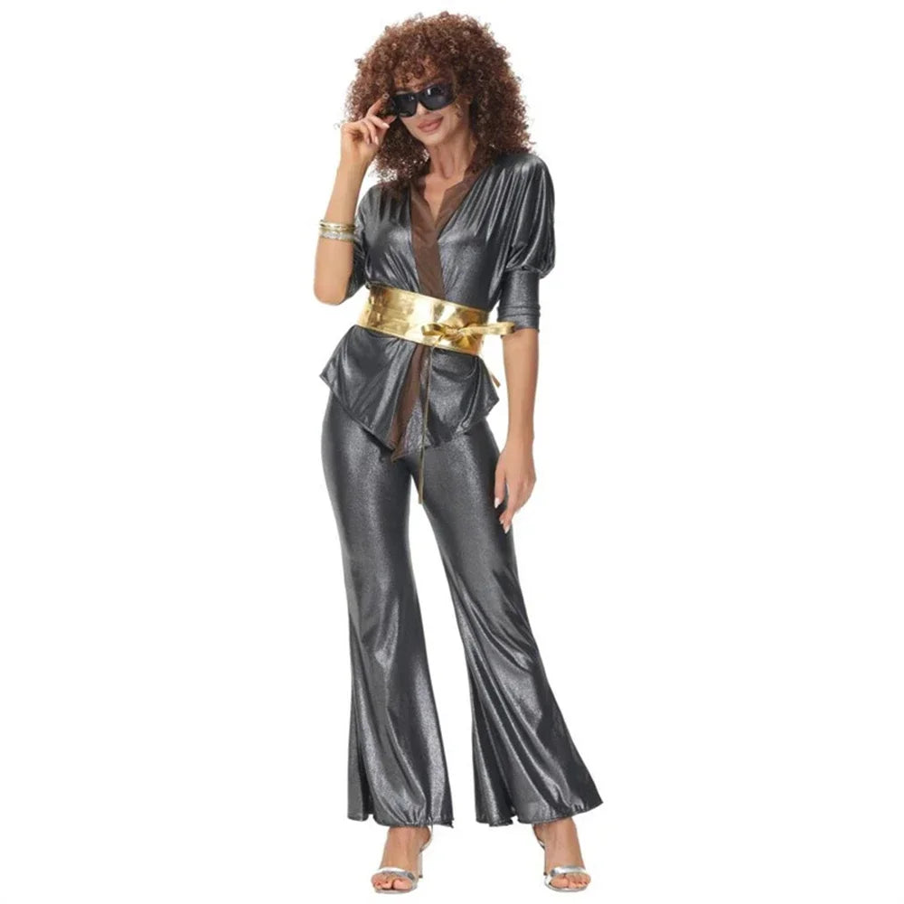 Women sexy rock disco hippies cosplay costumes adult Halloween 70's 80's hippies dance outfits party fancy dress