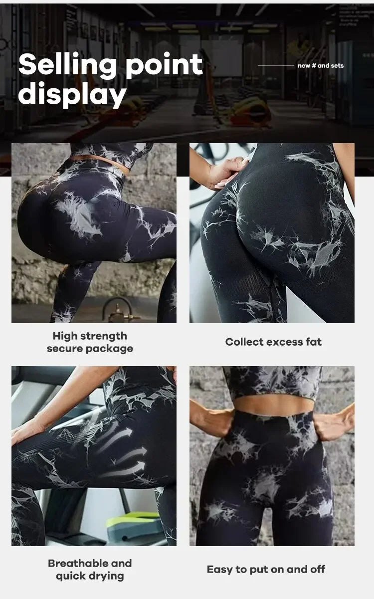 Women Seamless Tie Dye Yoga Leggings High Waist Fitness Sexy Fashion Leggings Exercise Running Lifting Buttocks Cycling Leggings