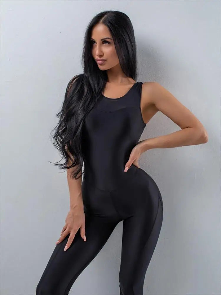 Gymdolphins Women's Yoga Clothes Solid Black Sleeveless Skinny Jumpsuit Backless Sexy Sports One-piece Suit Fitness Overall