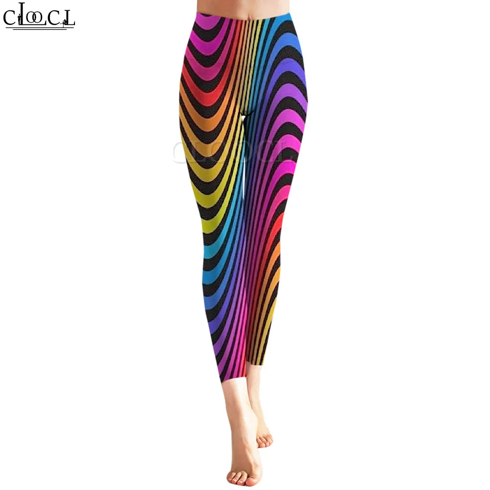 CLOOCL Women Yoga Pants Leggings Tight Trousers Tricolor Curve Pattern Print Sexy Sportswear Y2k Disco Leggings New 2022