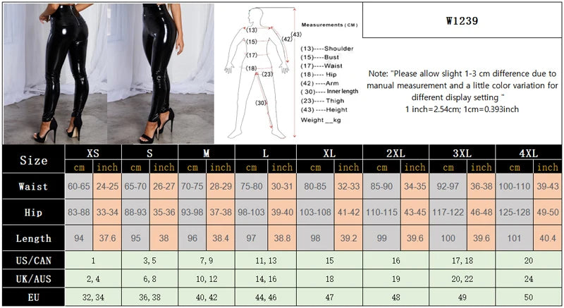 Sexy High Waist PU Leather Stretch Pencil Pants Women Zip Bodycon Trousers Ladies Shiny Latex Patent Leather Leggings New Custom