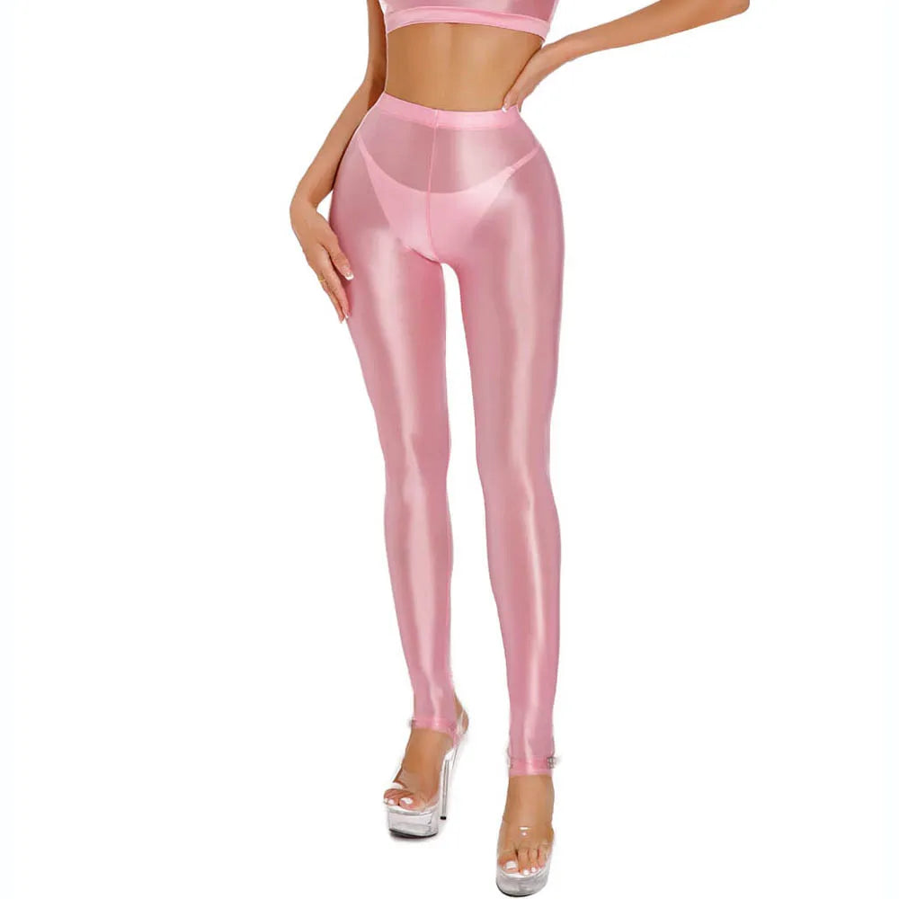 Glossy Shiny Stirrup Fitness Legging High Waist Leggings Women Athletic Yoga Pencil Pants Trousers Tights Sexy Collant Pantalon