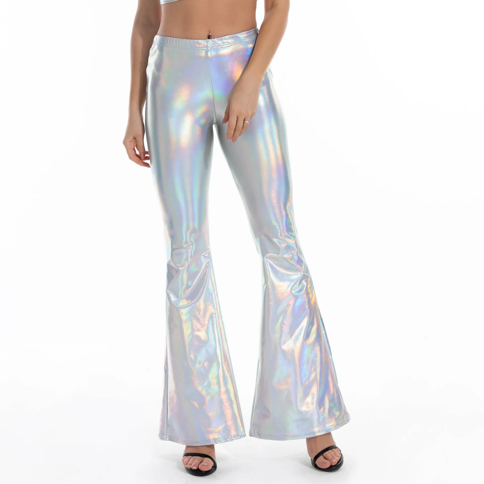 Women's Metallic Pants Shiny Bell-bottoms Sexy Vintage Fitness Leggings Low Waist Gym Sportswear Leggings Sexy Disco Party Pants