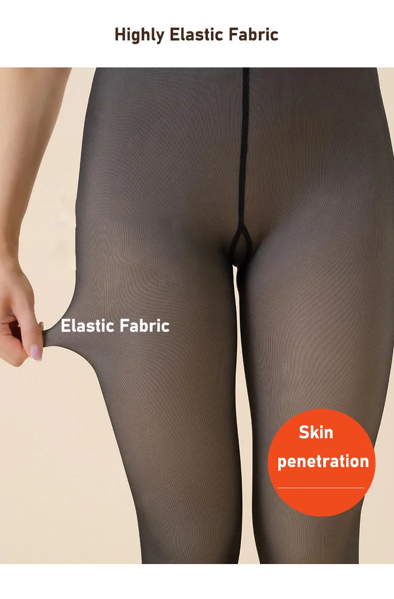 Plus Size Women's Fleece Warm Winter Tights Leggings Thick Fleece Panty Fake Translucent Pantyhose Thermal Stockings Woman