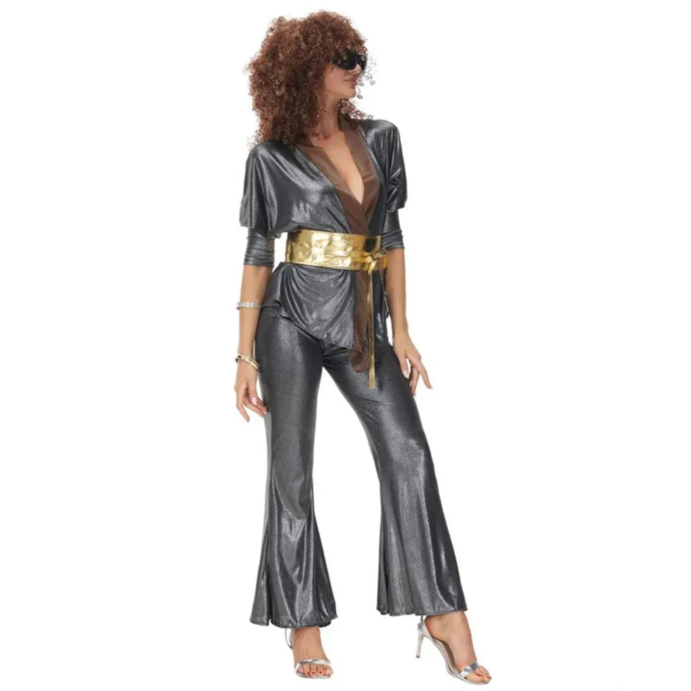 Women sexy rock disco hippies cosplay costumes adult Halloween 70's 80's hippies dance outfits party fancy dress