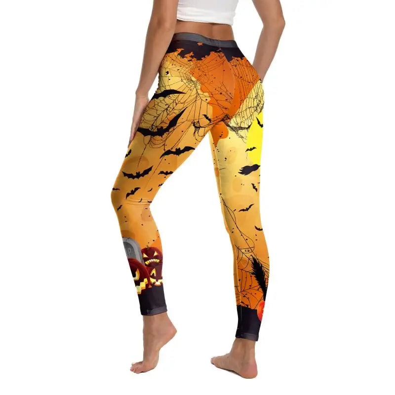 Color Cosplayer Halloween Legging for Women Pants Holiday Party Skinny Trousers Carnival Pumpkin Bat Pattern Cosplay Costume