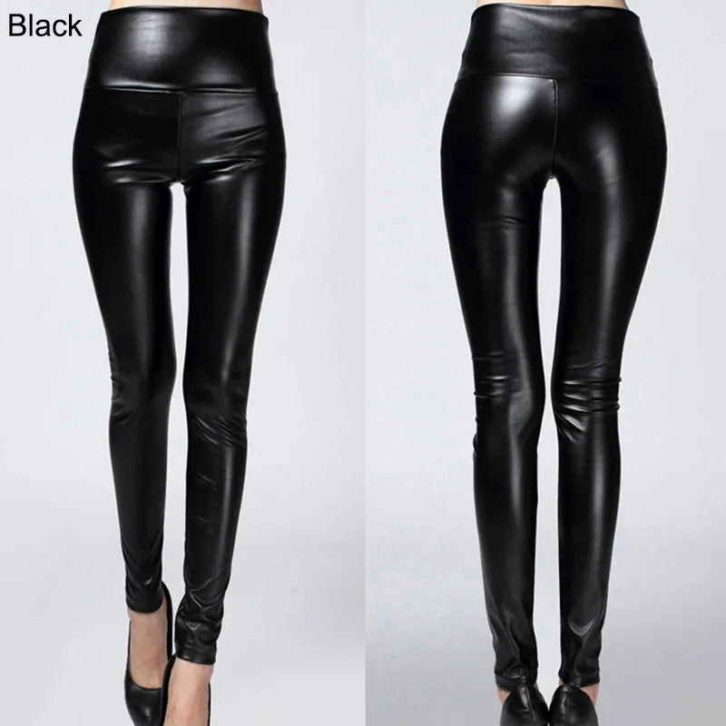 Autumn Winter Colorful Elastic Leggings Wearing Solid Color High Waisted Tight Leather Pants Plush And Thickened Pants For Women