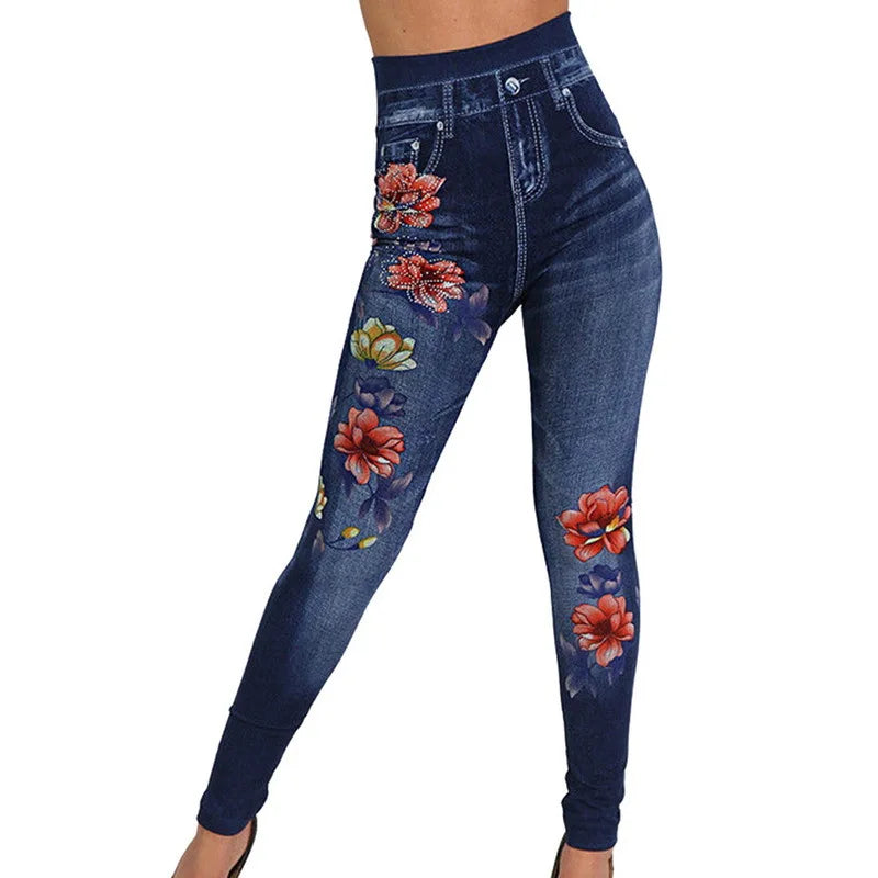 Women Plus Size Leggings Imitation Cropped Trousers 2024 New Mock Pocket Pants Slim Jeggings Denim Skinny