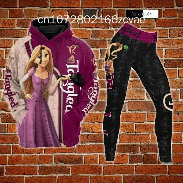 Disney Tinker Bell 3D Women's Hoodie Leggings Set High Waist Yoga Pants Set Disney Yoga Leggings Hoodie Fashion Sports Suit