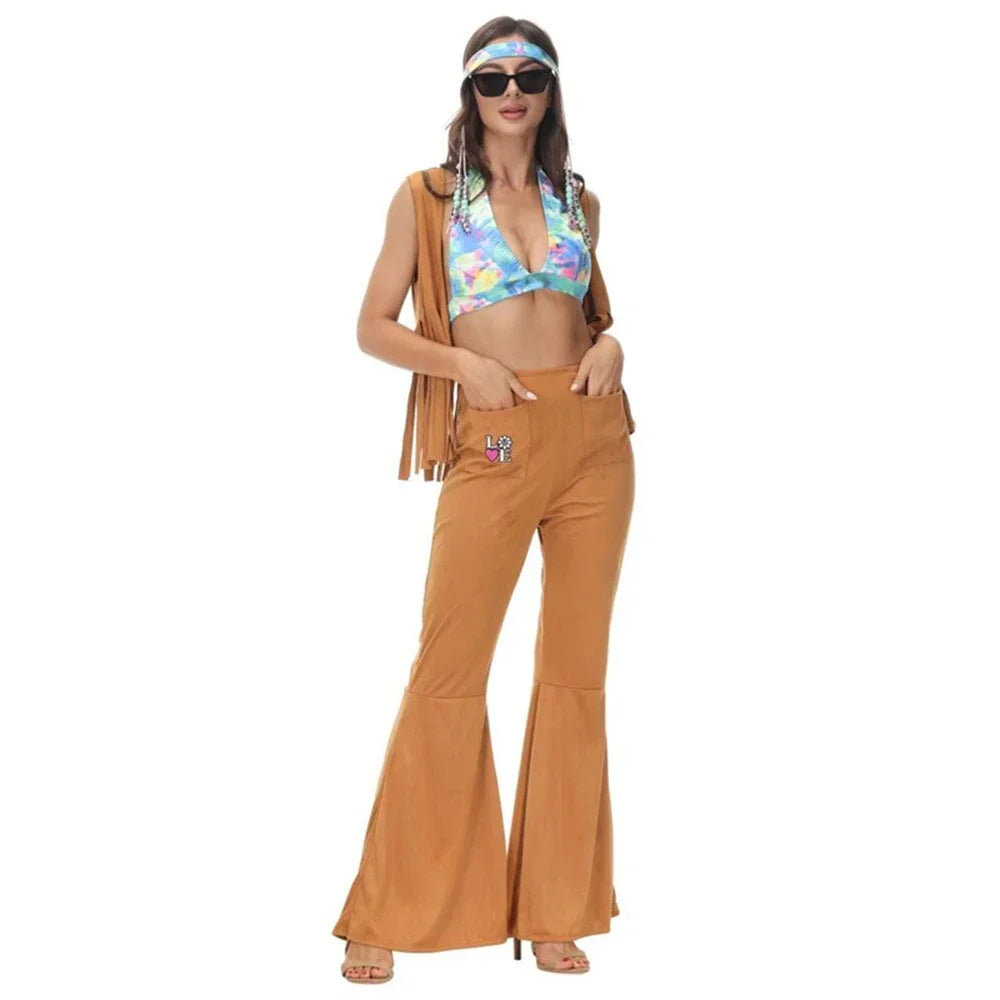 Women sexy rock disco hippies cosplay costumes adult Halloween 70's 80's hippies dance outfits party fancy dress