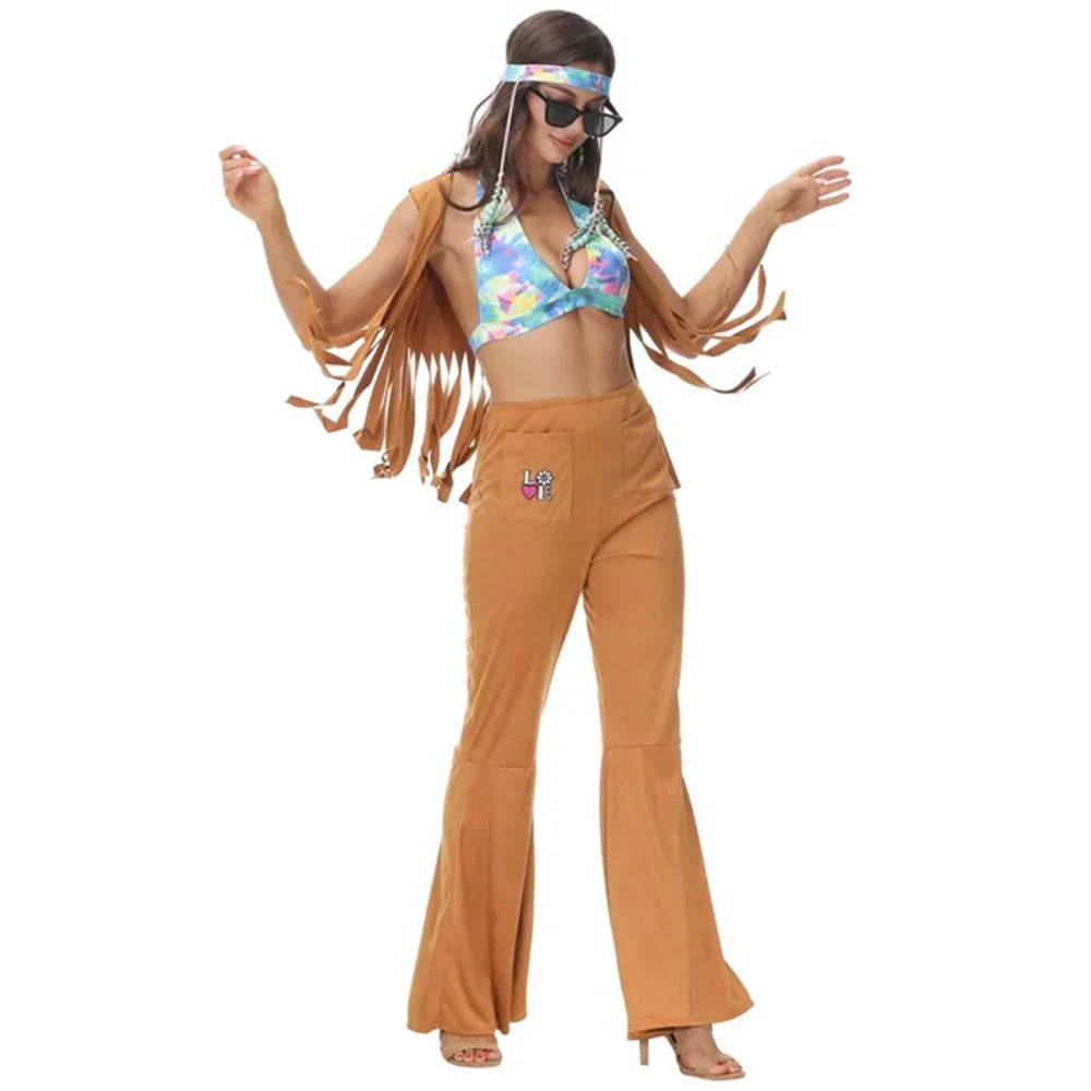 Women sexy rock disco hippies cosplay costumes adult Halloween 70's 80's hippies dance outfits party fancy dress