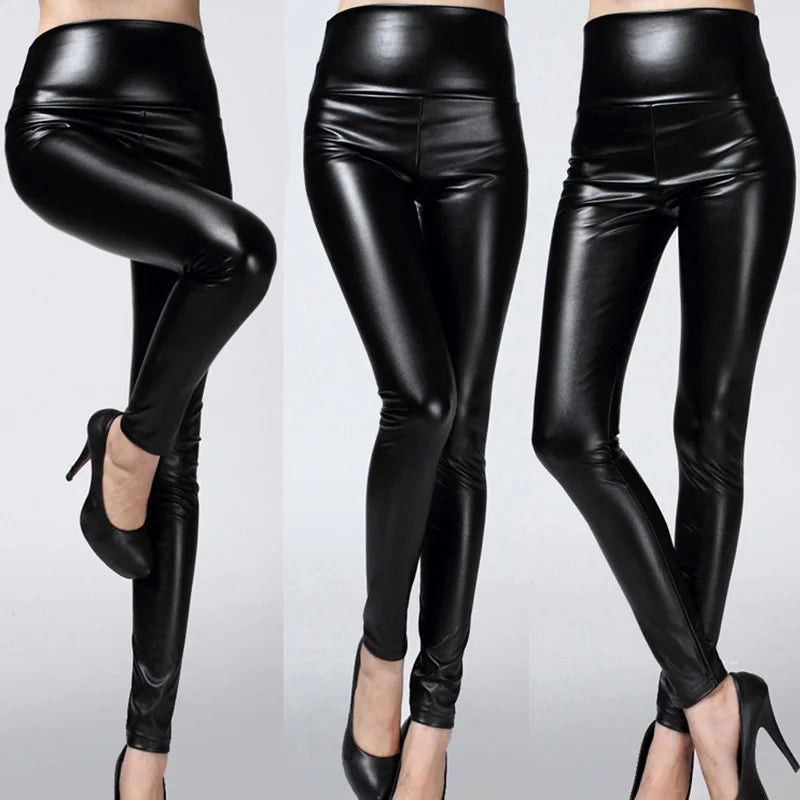 Autumn Winter Colorful Elastic Leggings Wearing Solid Color High Waisted Tight Leather Pants Plush And Thickened Pants For Women