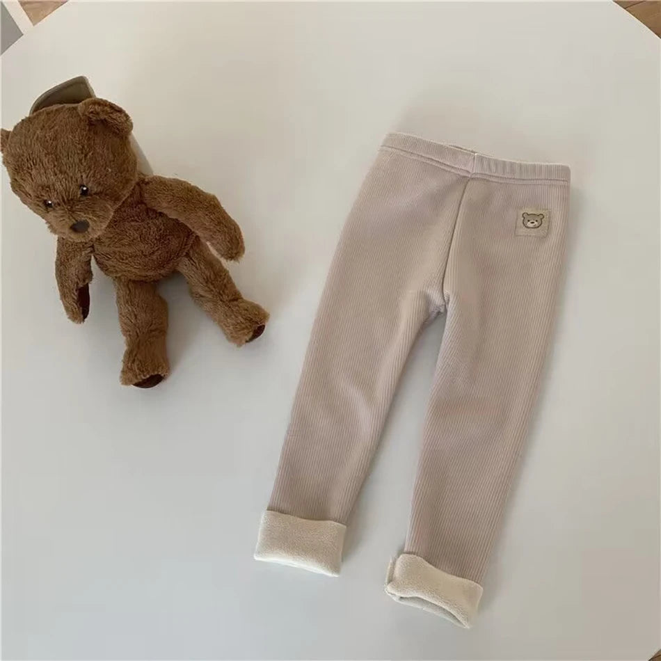 Korean Autumn Winter New Children One Piece Leggings Unisex Boys Girls Baby Cold Prevent Warm Cartoon Elastic Bound Feet Pants