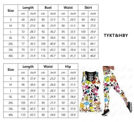 Mickey Mouse Women's Hollow Vest + Women's Leggings Yoga Suit Fitness Leggings Sports Suit Disney Tank Top Legging Set Outfit